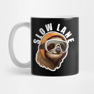 Sloth Wearing Ski Goggles - Slow Lane (White Lettering) Mug